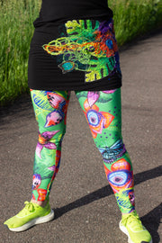 LEGGING VERT FLEURS TROPICALES COULEURS